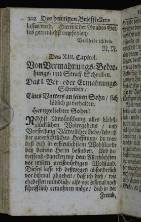 Das XIII. Capitel. Von Vermahnungs-Bedrohungs- und Straff-Schreiben.