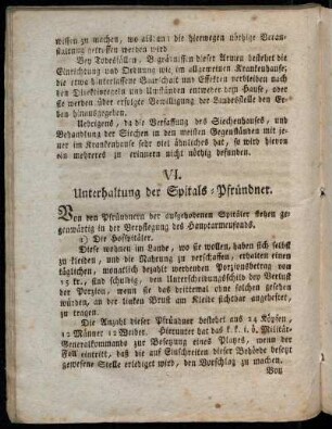 VI. Unterhaltung der Spitals-Pfründner.
