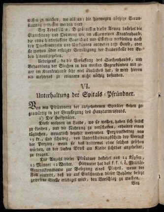 VI. Unterhaltung der Spitals-Pfründner.
