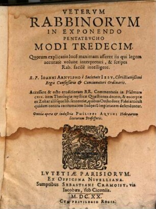 Veterum Rabbinorum in exponendo Pentateucho modi tredecim