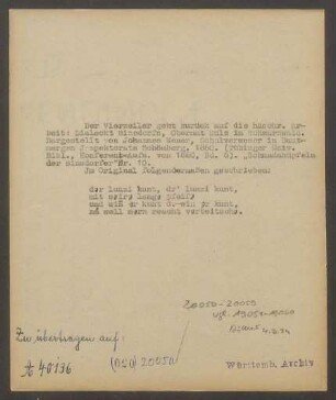 Liedbeleg: Dar lunzi kunt, dr' lunzi kunt