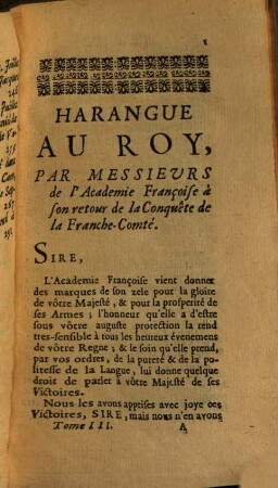 Recueil De Diverses Oraisons Funebres, Harangues, Discours, & autres Pieces d'Eloquence, Troisième Partie