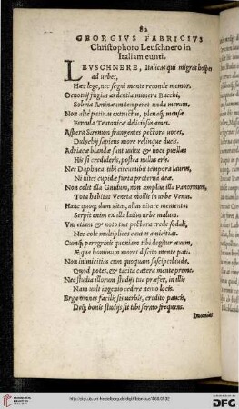 Georgius Fabricius Christophoro Leuschenro in Italiam eunti