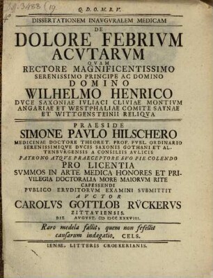 Diss. inaug. med. de dolore febrium acutarum