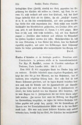 314-315 [Rezension] Batiffol, Pierre, L' eucharistie. La présence réelle et la transsubstantiation