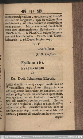 Epistolae 161. Fragmentum ad Dn. Doct. Iohannem Elerum