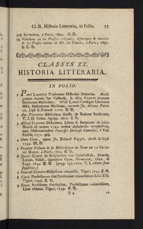 23-118, Classis II: Historia Litteraria