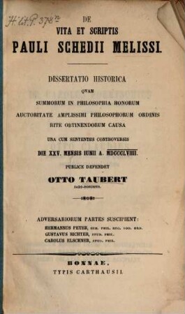 De vita et scriptis Pauli Schedii Melissi