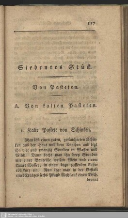 Siebentes Stück. Von Pasteten