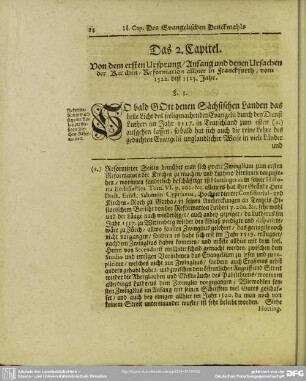 Das 2. Capitel. Von dem ersten Ursprung, Anfang und denen Ursachen der Kirchen-Reformation allhier in Franckfurth, vom 1522. biß 1525. Jahr