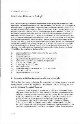 Schulischer Diskurs als Dialog?