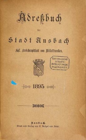 Adressbuch der Stadt Ansbach. 1895