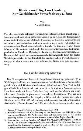 Klaviere und Flügel aus Hamburg : zur Geschichte der Firma Steinway & Sons