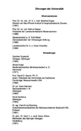 Ehrungen der Universität