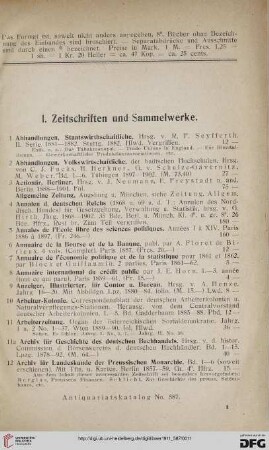 I. Zeitschriften und Sammelwerke (Nr. 1 - 169)