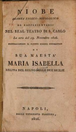Niobe : Dramma eroico-mitologico