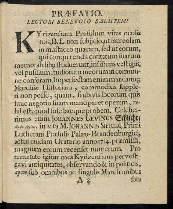 Praefatio. Lectori Benevolo Salutem!