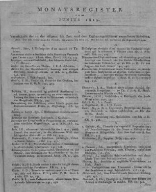 Monatsregister vom Juni 1819