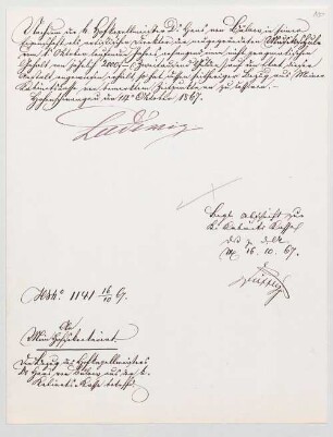 Ludwig II. von Bayern (1845 - 1886) Autographen: Brief von Ludwig II. an das Bayerische Hofsekretariat - BSB Autogr.Cim. Ludwig .100