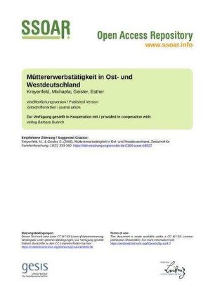 Müttererwerbstätigkeit in Ost- und Westdeutschland