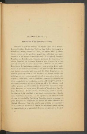 Apéndice Letra Q : Sesión de 8 de Octubre de 1909