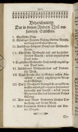 Bezeichnung Der in diesem Andern Theil enthaltenen Schrifften.