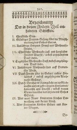 Bezeichnung Der in diesem Andern Theil enthaltenen Schrifften.
