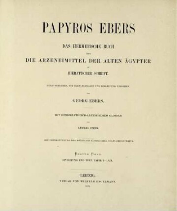 Bd. 1: Papyros Ebers. Bd. 1