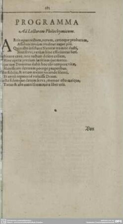 PROGRAMMA Ad Lectorem Philochymicum.