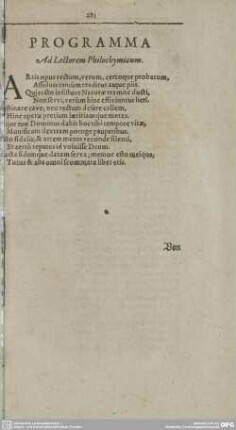 PROGRAMMA Ad Lectorem Philochymicum.