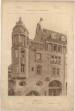 Billing, Hermann; Karlsruhe (Baden-Württemberg), Kaiserstr. 201; Haus Ströbe, Hofapotheke - Fassade, Erkerturm, (Teilansicht)