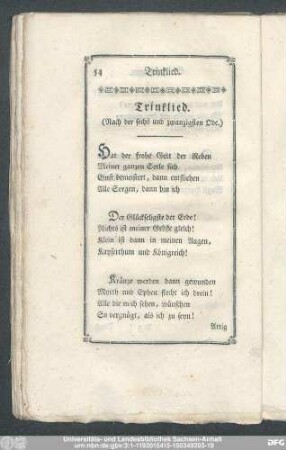 Trinklied. (Nach der sechs und zwanzigsten Ode.)