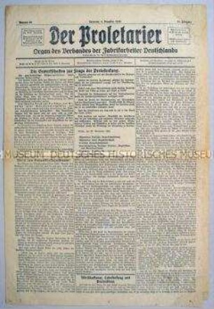 Gewerkschafts-Zeitung "Der Proletarier" u.a. zur Frage der Preissenkung