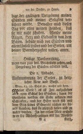 Die 2. Andacht. Aufmunterung der Seelen, zu herzlicher Reue und Busse.