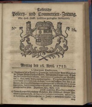 Nro. 16, Montag den 16. April 1753