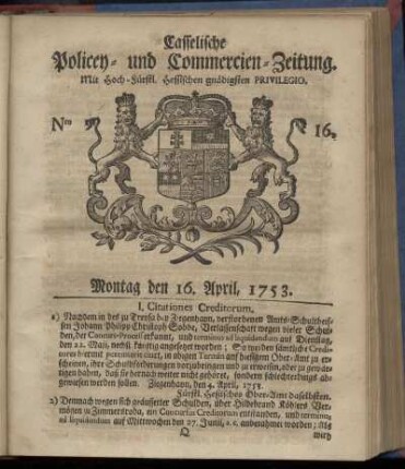 Nro. 16, Montag den 16. April 1753