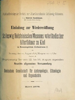 Bericht zur Alterthumskunde Schleswig-Holsteins, 35. 1878