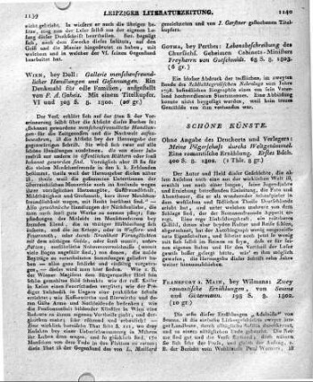 Frankfurt a. Main, bey Wilmans: Zwey romantische Erzählungen, von Seume und Gittermann. 198 S. 8. 1802.