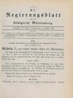 Samstag, den 11. Januar 1896-Donnerstag, den 31. Dezember 1896 = No. 1-30