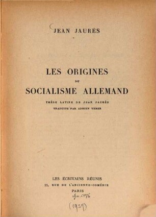 Les origines du socialisme allemand