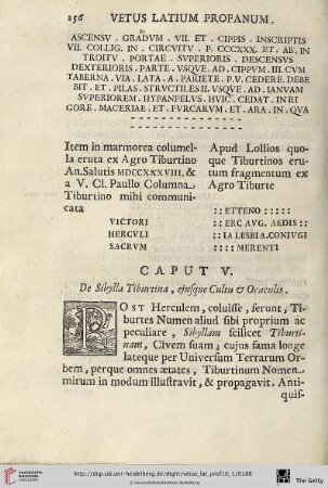 Caput V: De Sibylla Tiburtina, ejusque Cultu & Oraculis
