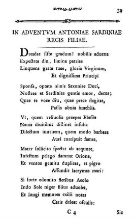 IN ADVENTVM ANTONIAE SARDINIAE REGIS FILIAE.
