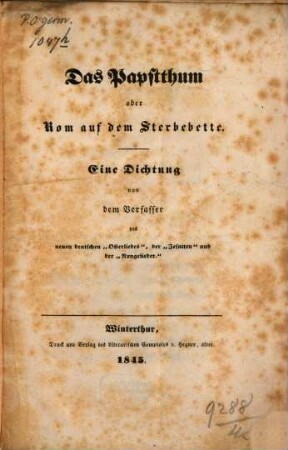 Das Papstthum oder Rom auf dem Sterbebette