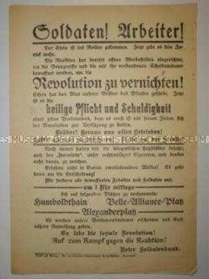 Propagandaflugblatt mit dem Aufruf revolutionärer Soldaten zur Weiterführung der Revolution