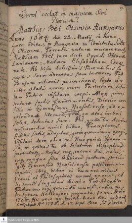 Lebenslauf von Mátyás Bél.