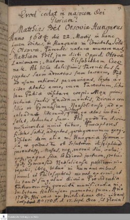Lebenslauf von Mátyás Bél.