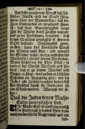 Daß die Juden denen Nacht-Eulen zuvergleichen sind.