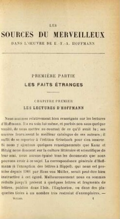 Chapitre premier: Les lectures d'Hoffmann