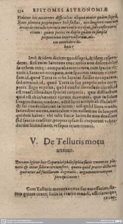 V. De Telluris motu annuo.