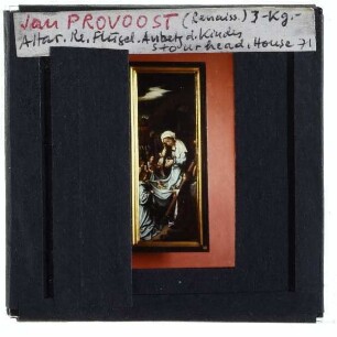 Provoost, Triptychon Anbetung der Heiligen drei Könige : rechter Flügel, Madonna bewundert das Jesuskind